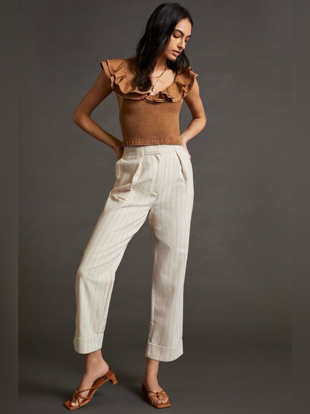 Significant Other Emery Pants in Neutral Pattern Stripe Pockets Cuffed Hem